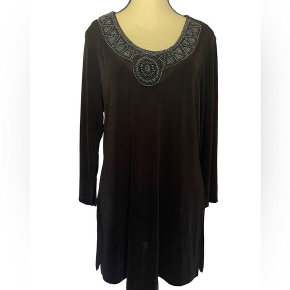 Chico’s black embellished top w sequins, can also be used as mini dress sz 1 /M - Picture 1 of 9